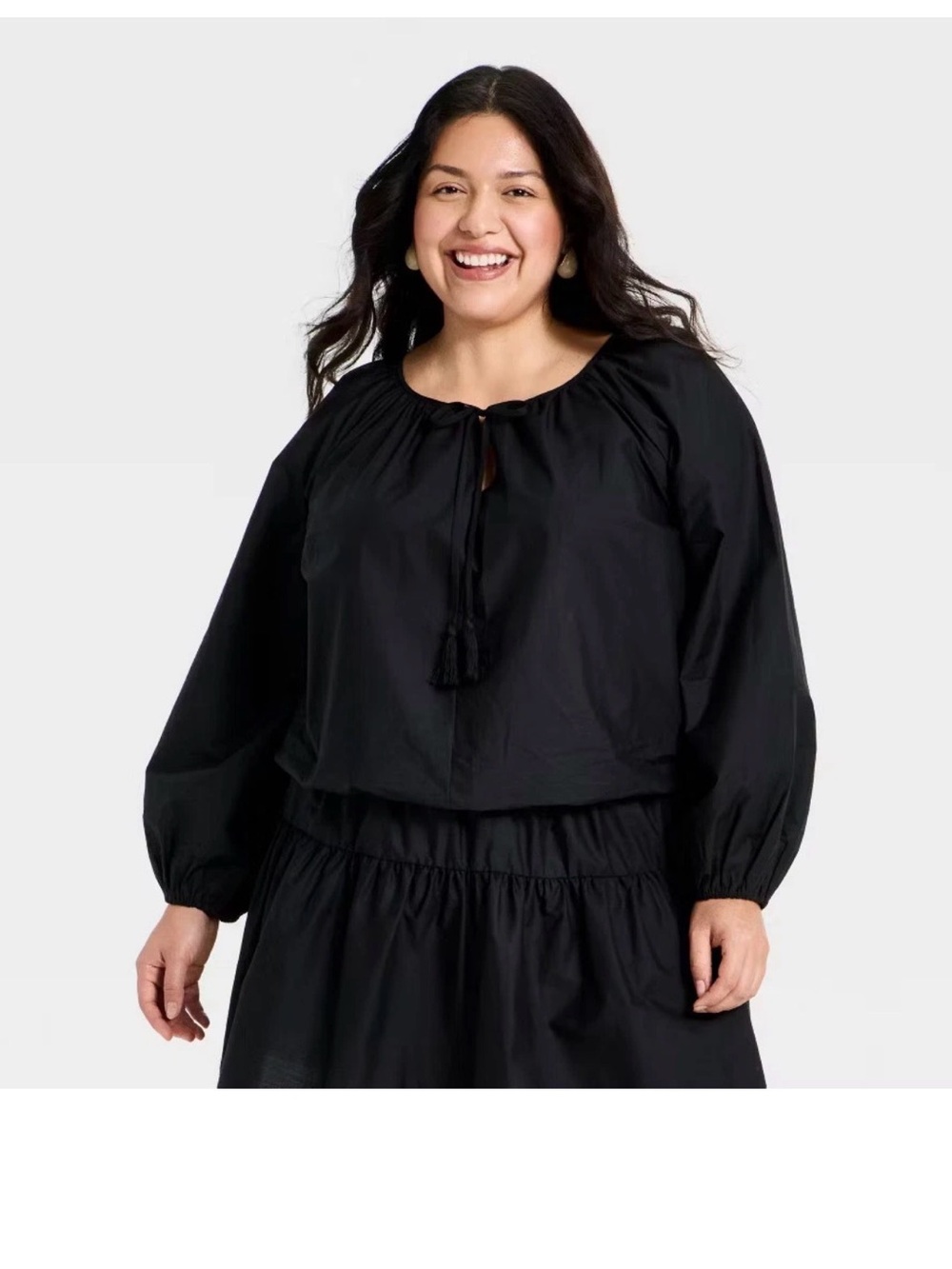 Women's Balloon Sleeve Tie-Front Top - A New Day